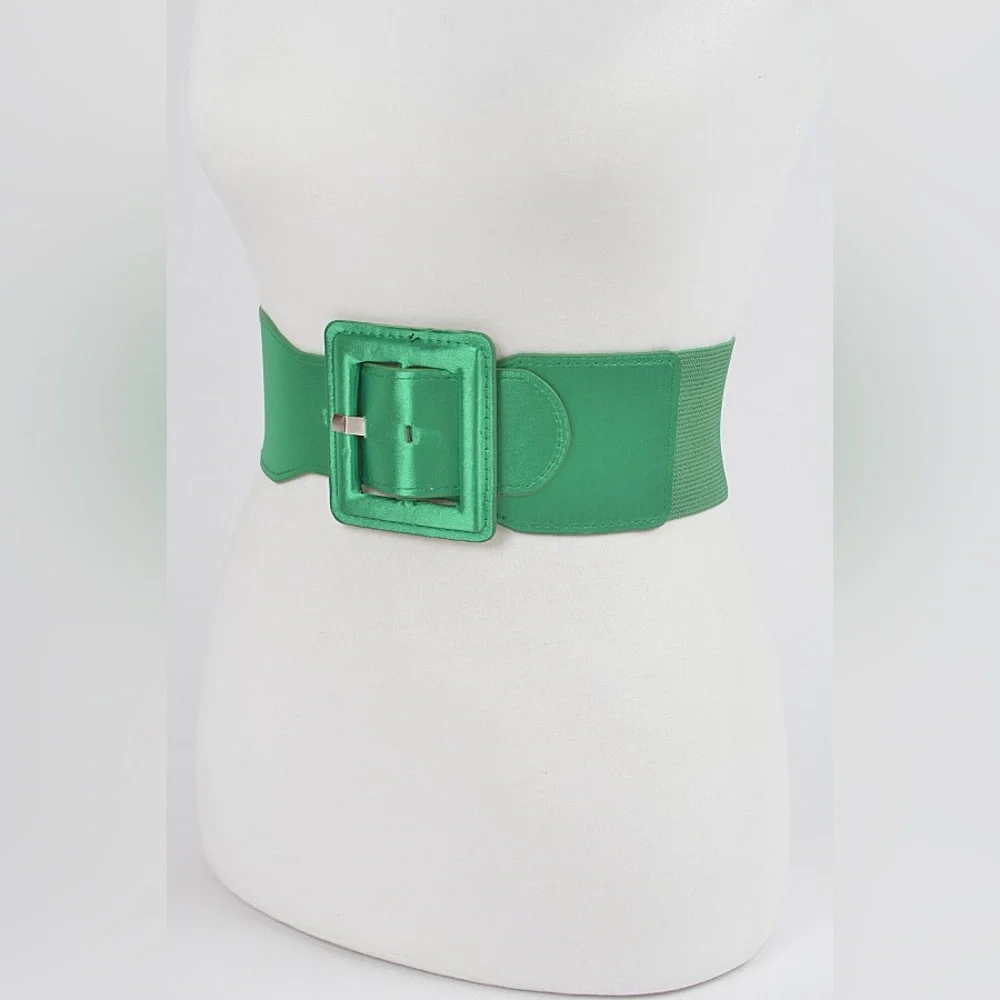Satin Metallic Elastic Waist Statement Belt